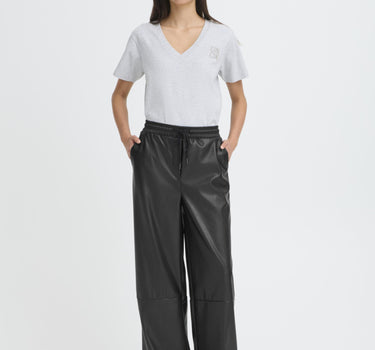 ICHI BROEK ZWART FAUX LEDER