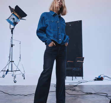 PULZ JEANS ZWART MET LICHT GLITTER STREEP