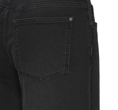 PULZ JEANS ZWART MET GLITTERSTREEP DETAIL AAN ZIJKANT