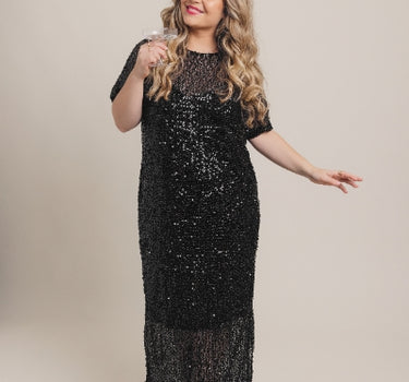 JURK PILANO ZWART GLITTER LANG