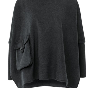 YAYA WOLLEN PONCHO ZWART